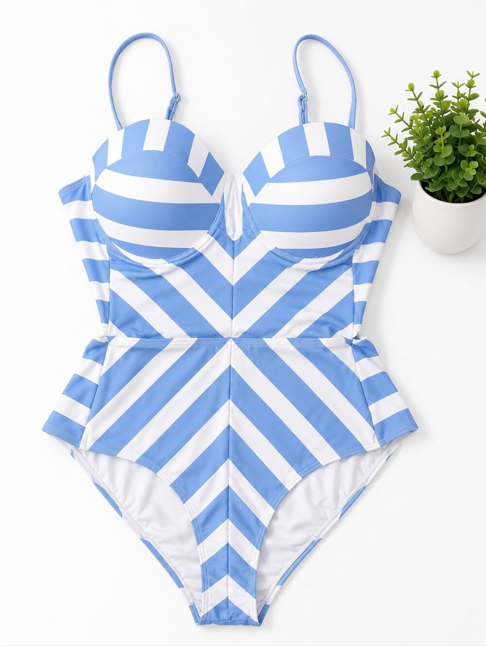 Blue & White Striped Kids One-Piece Swimsuit